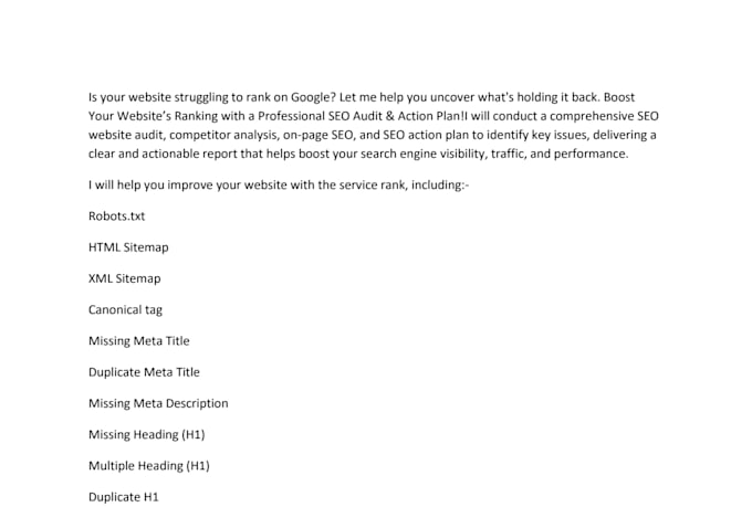 do a complete SEO audit, competitor analysis and  action plan